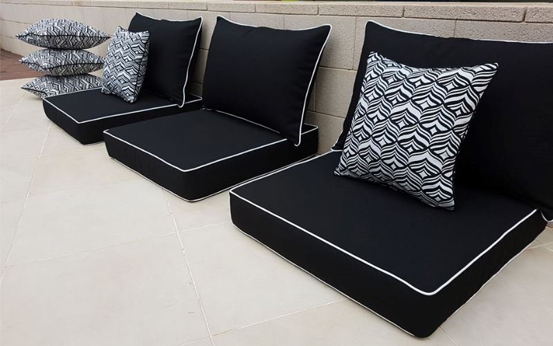 Black outdoor cushions 2024 with white piping